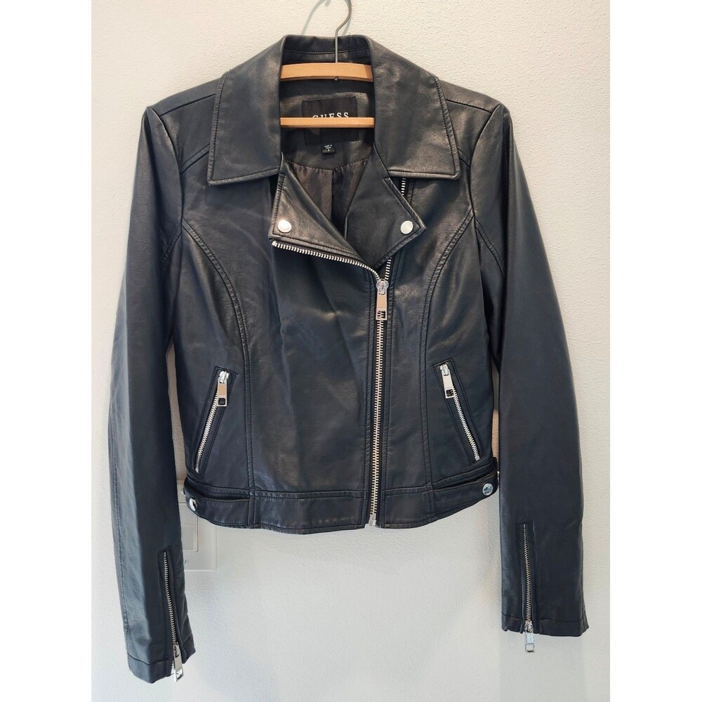 GUESS Women's Black Faux Leather Moto Jacket - Size S